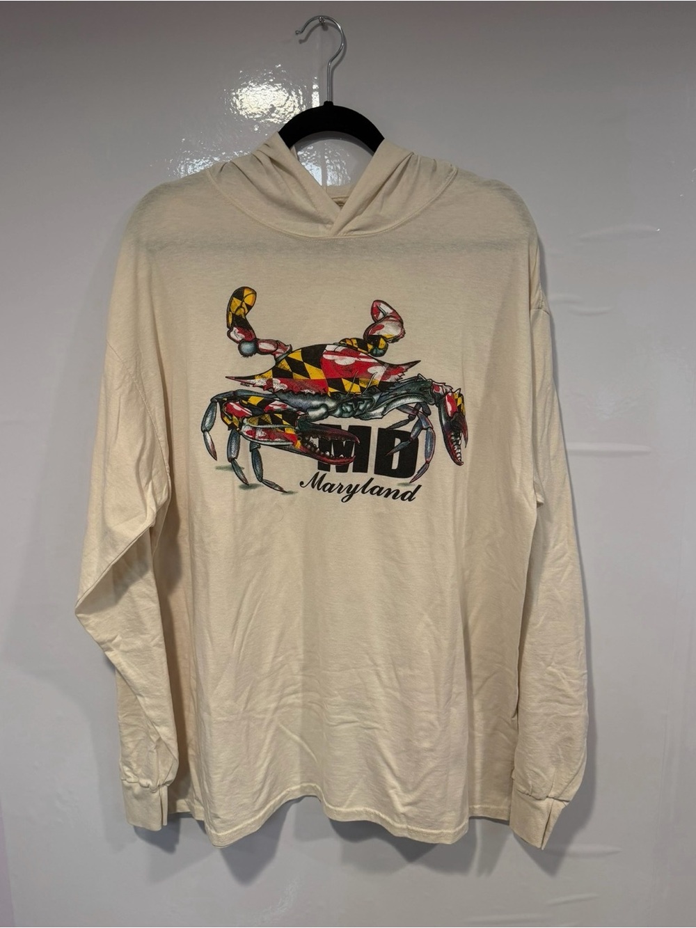 Maryland Flag Crab Hooded Long-Sleeve Tee - Cream